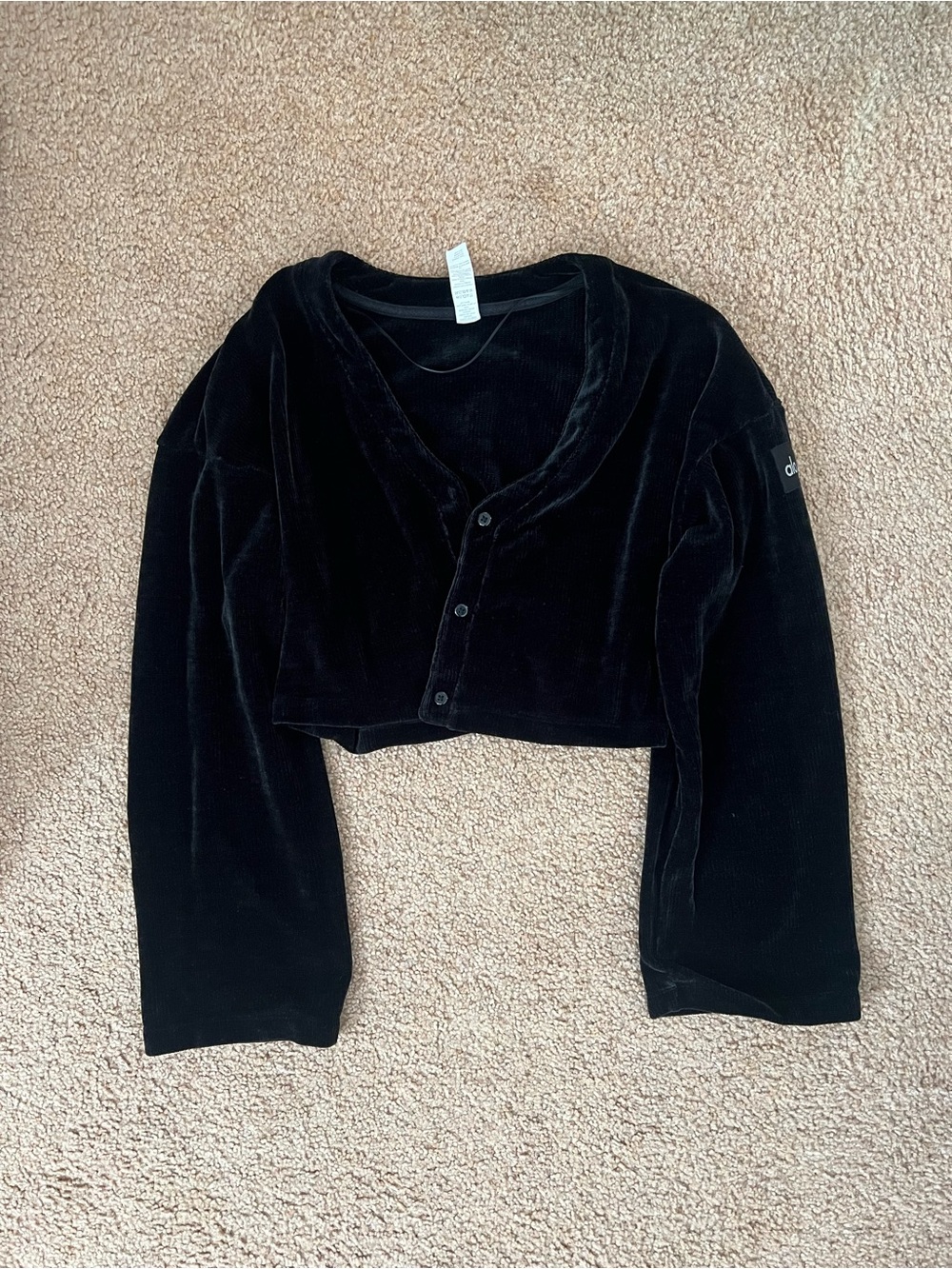 ALO Yoga Black Velvet Cropped Cardigan